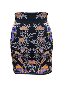 Alessia Bird Mini Skirt in Black